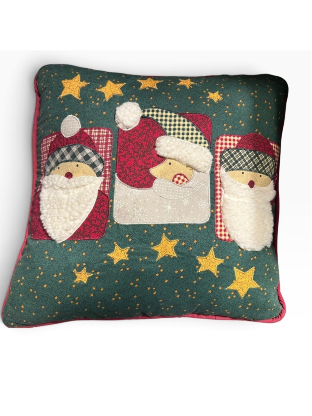 Vintage Primitive Patchwork Santa Claus Christmas Throw Pillow Folk Art Holiday